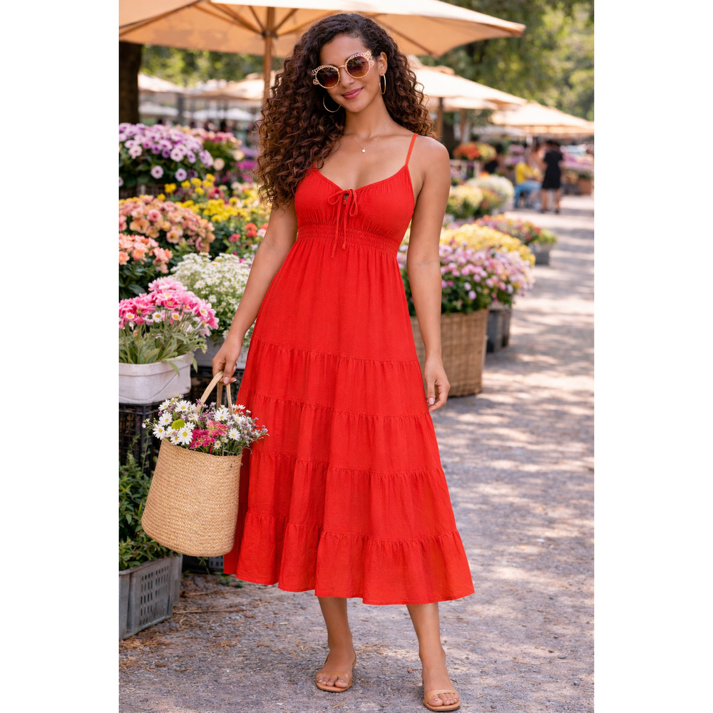 Ann Taylor Loft Orange Coral Tiered Cotton Cami A-Line Midi Dress Size 4